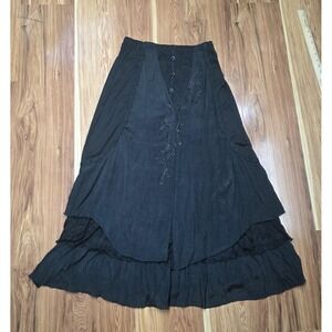 Pretty Angel Maxi Skirt Medium Goth Black Boho Layered Lace Embroidered Long